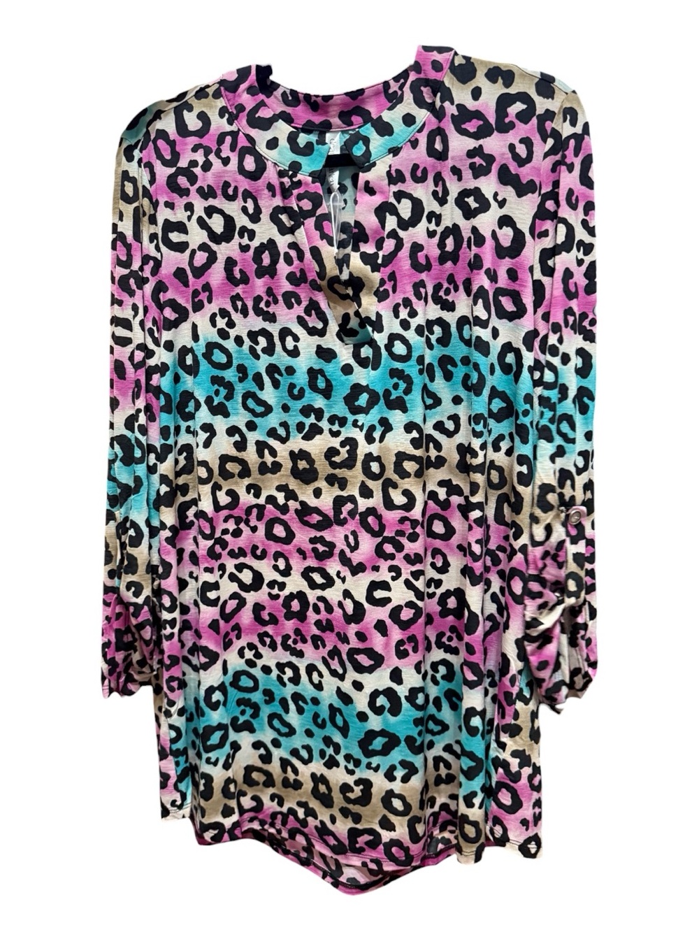 Dear Scarlett Lizzy Leopard Print Blouse Women’s XL Pink Turquoise NWT